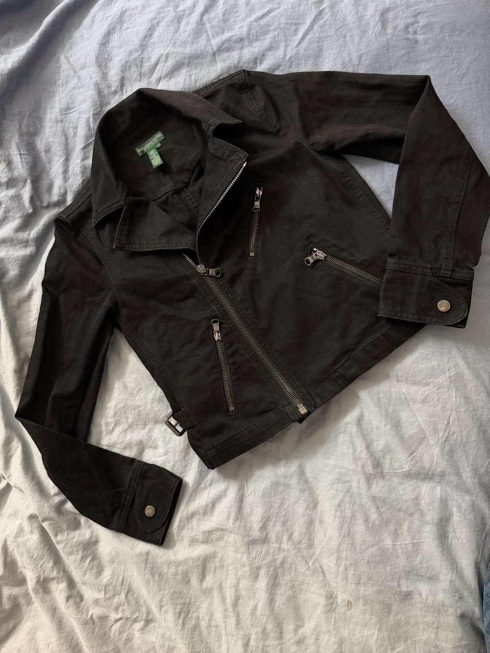 Lauren Ralph Lauren Black Moto-Style Cotton Jacket